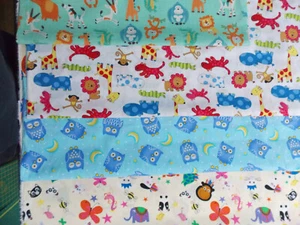 Animals 100% Cotton Fabric monkey giraffe hippo lion turtle whale pig horse - Picture 1 of 5