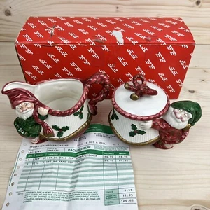 VTG Fitz & Floyd 1989 Ceramic Christmas Elves Sugar and Creamer - Receipt & Box! - Picture 1 of 24