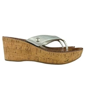 Sandali donna Sam Edelman misura 8,5 Romy cinturino argento tacco zeppa sughero - Foto 1 di 13