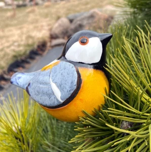 Keramik Gartenkugel Dekoration Statue Kohlmeise Figur H8cm Midene Handgefertigt - Bild 1 von 7