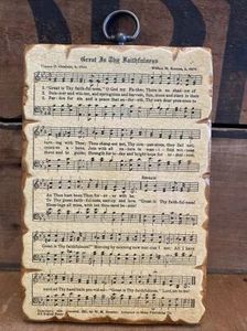 Vintage Hymne Hymne Decoupage Kunst großartig ist deine Treue Wandplakette Dekor - Bild 1 von 6