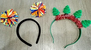 2 girls HEADBANDS 1 TREES lights up works! 1 rainbow pompoms ribbons yarn ONE SZ - Picture 1 of 1
