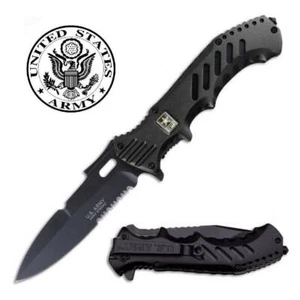 US ARMY SPECIAL OPS BLACK STAINLESS STEEL 9" TACTICAL RESCUE COMBAT POCKETKNIFE - Picture 1 of 4