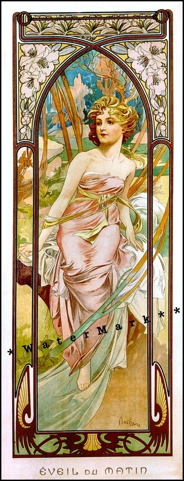 Impresión de póster vintage de la serie Times Of Day Morning 1899 Art Deco Nouveau Mucha Foto 1 de 4