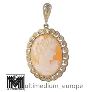 Colgante camafeo concha vintage 800 plata chapado en oro plata aplicado camafeo colgante - Imagen 1 de 5