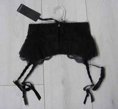 LAST! Charnos 'Cherub' Black Lacy Front-Fastening Suspender Belt Extra Large/XL - Image 1 of 4