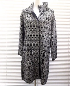 Blue Illusion Jacquard Knit Coat M 100% Wool Geometric Jacket Buttons Pockets - Picture 1 of 14