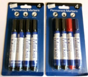 Permanent Marker Pens x 4 Pack Bullet Tip Thick Black Blue Red or 4 x Black - Picture 1 of 1