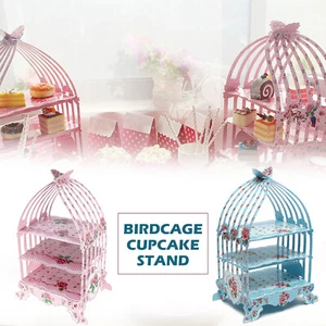 Jaula para pájaros azul y rosa soporte para cupcakes para servir postres bandeja de exhibición de cartón - Imagen 1 de 20