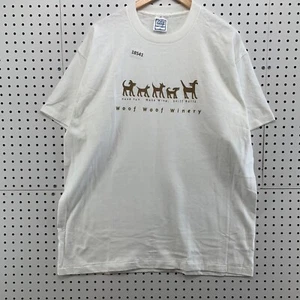Vintage 90s Single Stitch Dog Shirt White Adult XL WOOF WINERY Short Sleeve - Picture 1 of 16