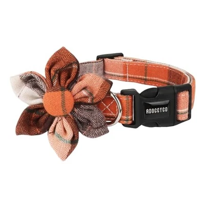  Fall Dog Collars with Detachable Floral, Adjustable Orange Plaid Medium Fall-2 - Imagem 1 de 4