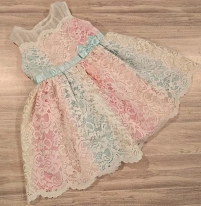 Jona Michelle Girls 3T Rainbow Dress With Pastel Shades And Lace Overlay Lined. - Bild 1 von 11