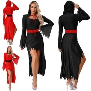 Womens Halloween Devil Cosplay Dress and Waist Belt  Jagged Trims Hooded Dress - Picture 1 of 37