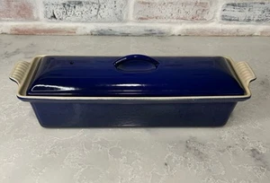 Vintage Le Creuset emaillierte Gusseisen Pastete Terrine #32 Kobalt Indigoblau Kastenform - Bild 1 von 12