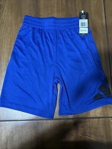 NWT Adidas Boys Elastic Waistband Shorts Drawstring SZ M 10/12 Blue And Black - Picture 1 of 6