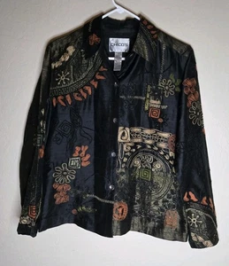 Vintage Chico’s 100% Silk Shirt Jacket Size 1 (M) Embroidered Multicolored - Picture 1 of 15