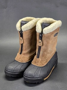 Womens Columbia BugaZip Thermolite Waterproof Leather Snow Boots, SZ 5, Blk/Tan - Picture 1 of 20