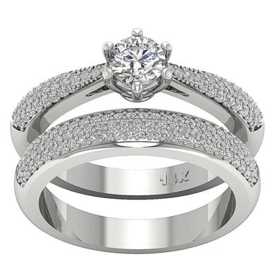 Bridal Matching Ring Band Set VS F 1.00 Carat Lab Grown Diamond 10K Solid Gold - Image 1 of 4