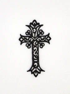 Cross Iron On Embroidered Patch Applique/Scrolly designs/2.25" X 1.25" - Picture 1 of 2