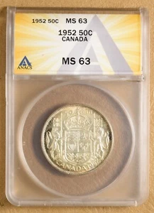 1952 Canada Silver 50 Cents ANACS MS63 - Picture 1 of 4