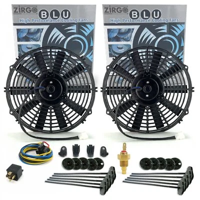 Zirgo Super Cool Pack 2 12" Performance Straight Blade Fan Temp Sensor Relay Kit - Image 1 of 4
