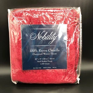 Adel Chenille Überwurf rot 50" x 75" Viskose handgeknüpft Fransen Übergröße NEU - Bild 1 von 5