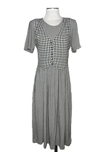 Vintage 90s ALL THAT JAZZ Black & White Checkered Maxi Dress Size 7/8 - Picture 1 of 8