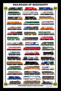 Ferrocarriles de Mississippi 12""x18"" póster enmarañado firmado por Andy Fletcher - Imagen 1 de 1