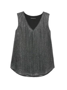 Banana Republic Metallic V-Neck Top, Polyester, Black/Silver/Blue, Size XL, NWT - Picture 1 of 12