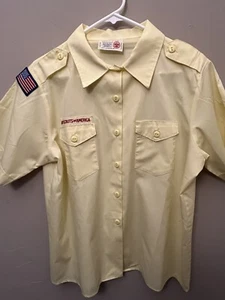 Boy Scouts of America Shirt X-L (18-20) Yellow Official Blouse Button Up Patch - Picture 1 of 8