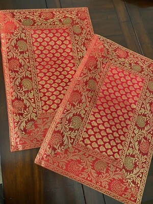 Table Place Mat 2 Table Decor Silk 12 X 18 Inch Mat Puja Mat Red Home Decor Gift - Image 1 of 4
