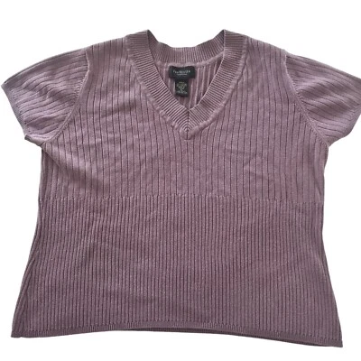 Camiseta de punto acanalado Van Heusen para mujer XL cuello en V púrpura manga corta Foto 1 de 4