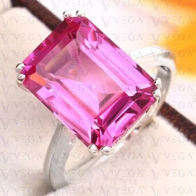 Anillo de compromiso solitario de zafiro natural corte esmeralda de 6 quilates enchapado en oro blanco de 18 quilates Foto 1 de 4