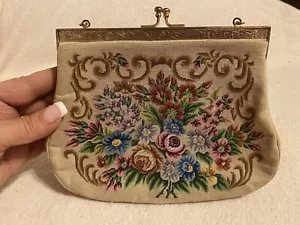 Vintage Petit Point Needlepoint Purse Tapestry Handbag Clutch 1950s - Picture 1 of 11