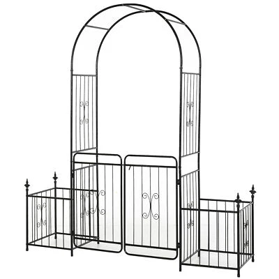 UIRIO 7.2' Metal Garden Arbor Arch Gate with 2 Side Planter Boxes Climbing Vine Frame
