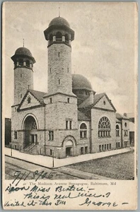 BALTIMORE MD MADISON AVENUE SYNAGOGUE ANTIQUE POSTCARD JUDAICA - Picture 1 of 2