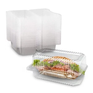 MT Products Clear Plastic Hinged Loaf Containers 8" x 4" x 3.85" - Pack of 20 - Picture 1 of 9
