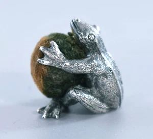 ANTIQUE SILVER FROG PIN CUSHION c1900 - Picture 1 of 6