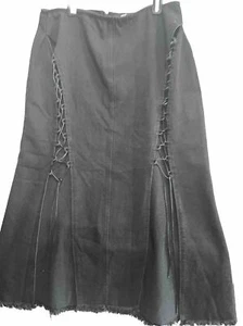 Fashion Nova Black Front Corset Lace Up Maxi Denim Skirt Sz 3XL Frayed Goth Witc - Picture 1 of 10