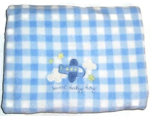 Carters Just One Year Sweet Baby Boy Airplane Baby Blanket Blue Gingham Lovey - Picture 1 of 2