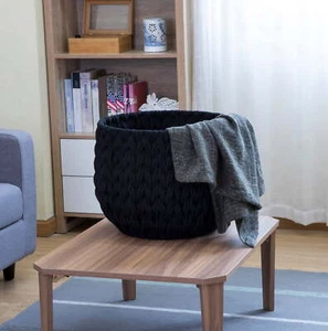 Closed Weave Polyester Black Decorative Storage Basket Bathroom Container Home - Picture 1 of 7
