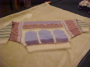 VINTAGE LADIES HAND KNIT PASTEL MULTICOLOR ANGORA KNIT SLUB SWEATER SMALL - Picture 1 of 10