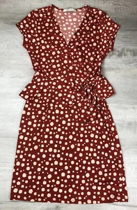 Michael Farrell Dress Vintage Red Ivory Polka Dot  Peplum V Neck Womens Size M - Picture 1 of 12