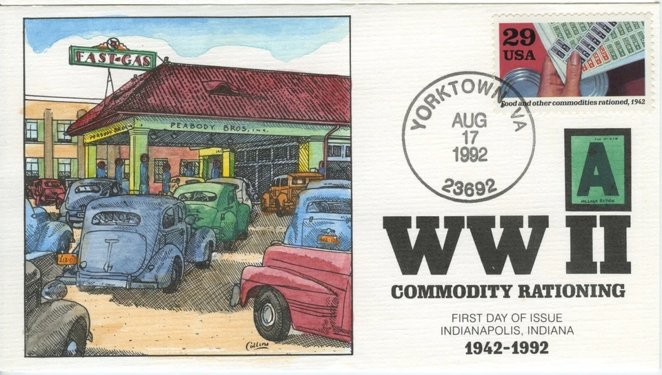 #2697b  WWII Ration Coupons  single FDC Hand-Printed Collins Perfect!!! - Image 1 of 1