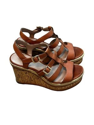 Vince Camuto Strappy Leather Platform Wedge Sandals Cork Y2K Women Size 6 Tan - Image 1 of 4