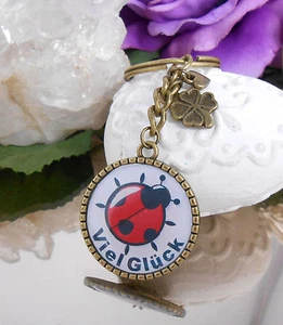 Schlüsselanhänger - Taschenbaumler Marienkäfer Klee Herz Antikgold Cabochon - Bild 1 von 4