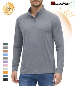UPF 50+ Men's 1/4 Zip Shirts Long Sleeve Sun Protection Sports Pullover T-Shirts - Picture 1 of 103