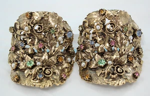 VTG Women's 60s Musi Gold Tone Metal & Rhinestone Victorian Revival Shoe Clips - Picture 1 of 13