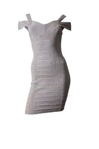 GUESS Bandagenkleid hellbraun beige Bandage schulterfrei figurbetont sexy MEDIUM - Bild 1 von 9