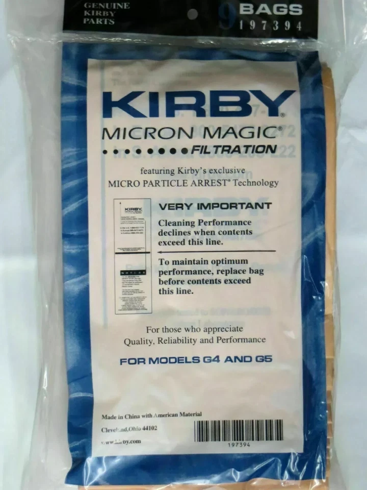 9 BOLSAS PARA ASPIRADORA KIRBY G3 G4 G5 G6 ULTIMATE G7 G7D MICRON MAGIC 197394 Foto 1 de 1